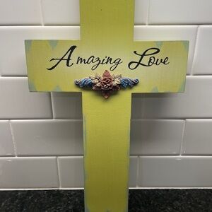 Amazing Love Decorative Wall Cross - green and Blue